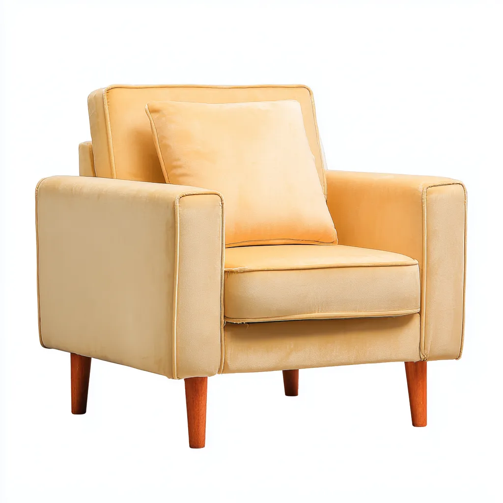 Fauteuil en velours 82x78x85 cm - beige clair - style contemporain-Bamboomyio