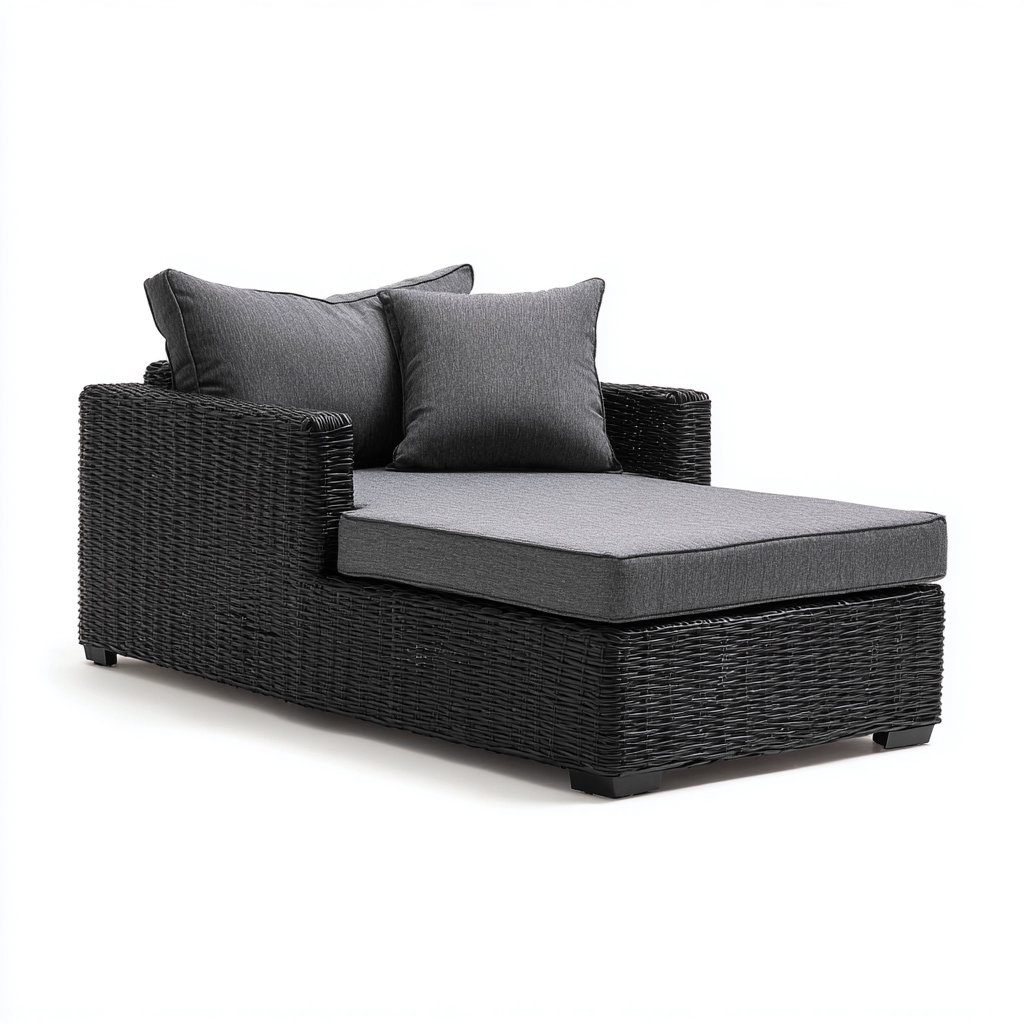 Bain de soleil en résine tressée avec assise rembourrée 180x75x80 cm - noir-gris - style contemporain-Bamboomyio