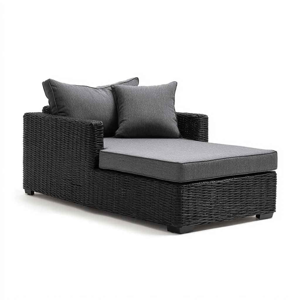 Bain de soleil en résine tressée avec assise rembourrée 180x75x80 cm - noir-gris - style contemporain-Bamboomyio