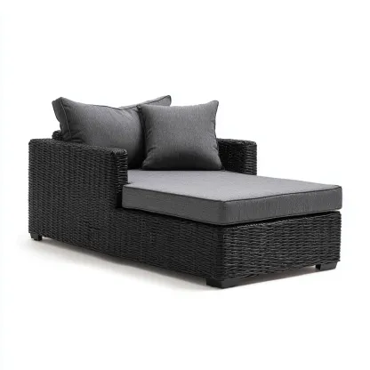 Bain de soleil en résine tressée avec assise rembourrée 180x75x80 cm - noir-gris - style contemporain-Bamboomyio