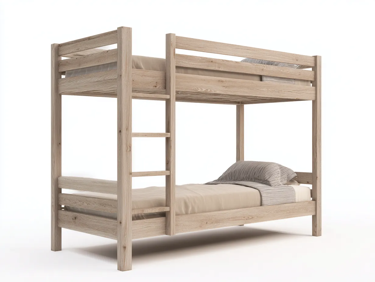 Lits superposés en bois 200x90x170 cm pour chambre - coloris chêne clair - style naturel-Bamboomyio