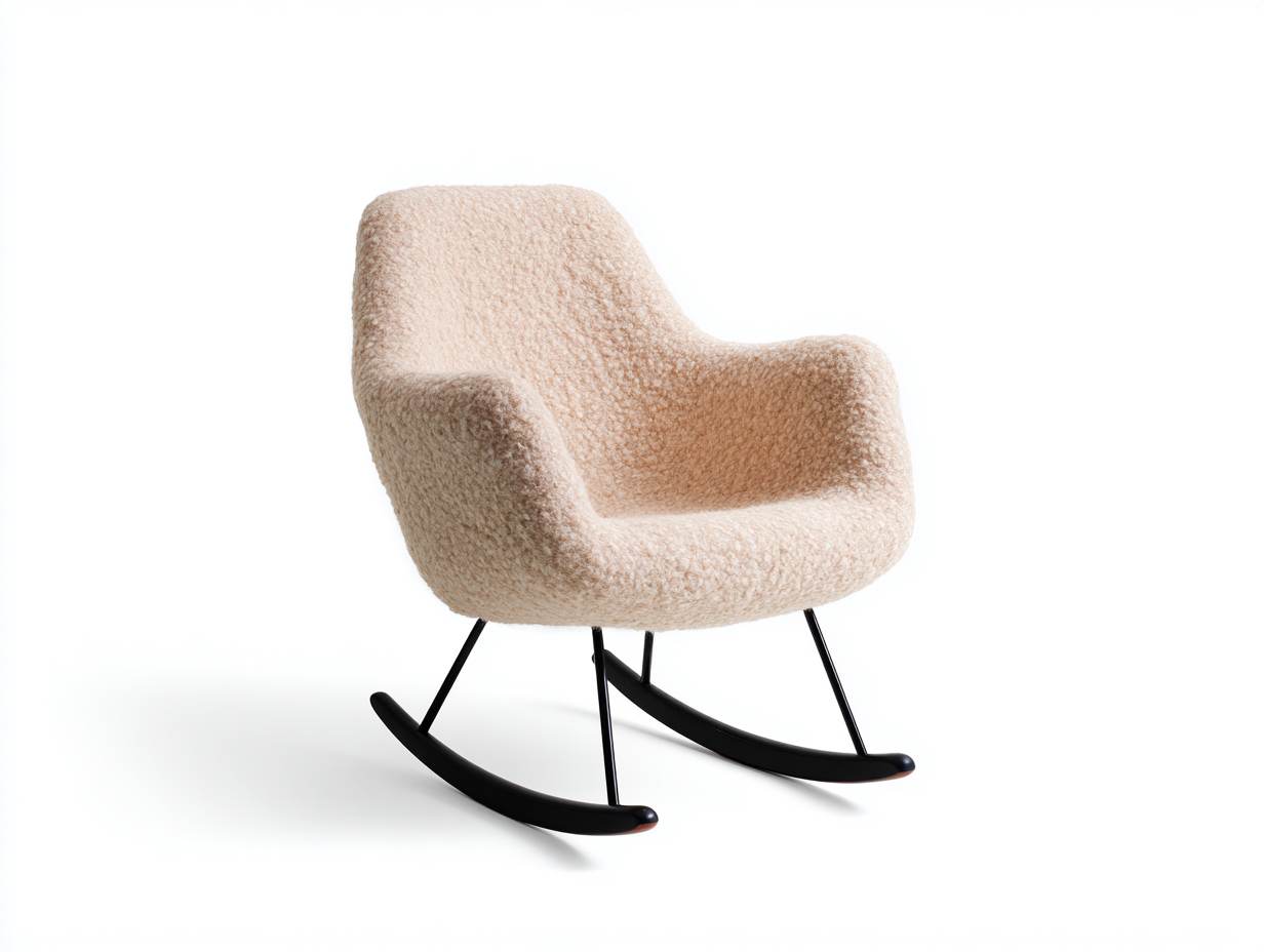 Fauteuil à bascule en tissu bouclé et métal 76x83x91 cm - Beige - Style contemporain pour salon-Bamboomyio