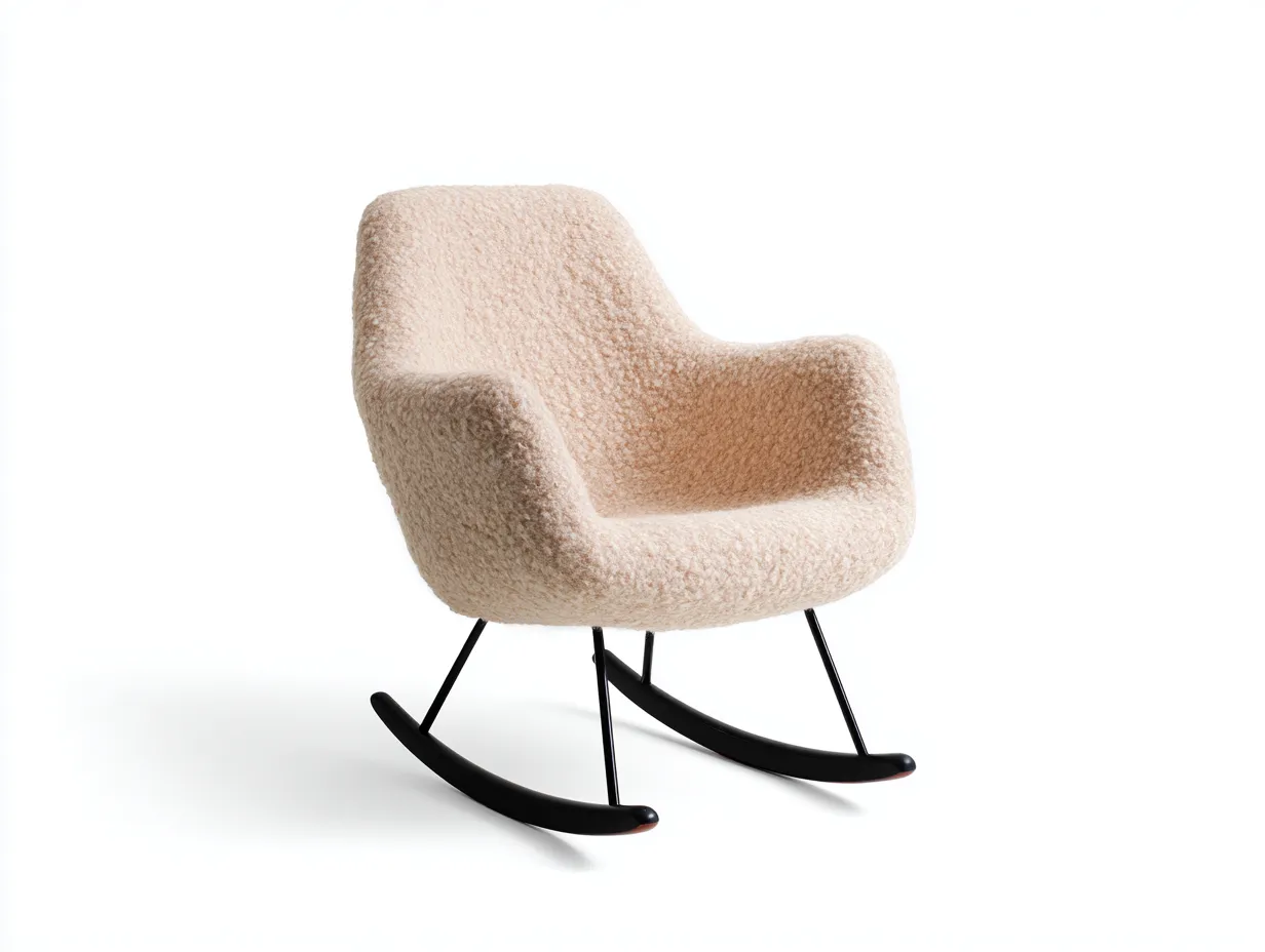 Fauteuil à bascule en tissu bouclé et métal 76x83x91 cm - Beige - Style contemporain pour salon-Bamboomyio
