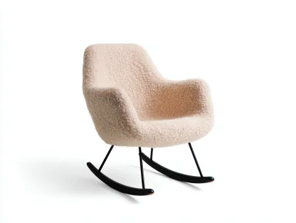 Fauteuil à bascule en tissu bouclé et métal 76x83x91 cm - Beige - Style contemporain pour salon-Bamboomyio