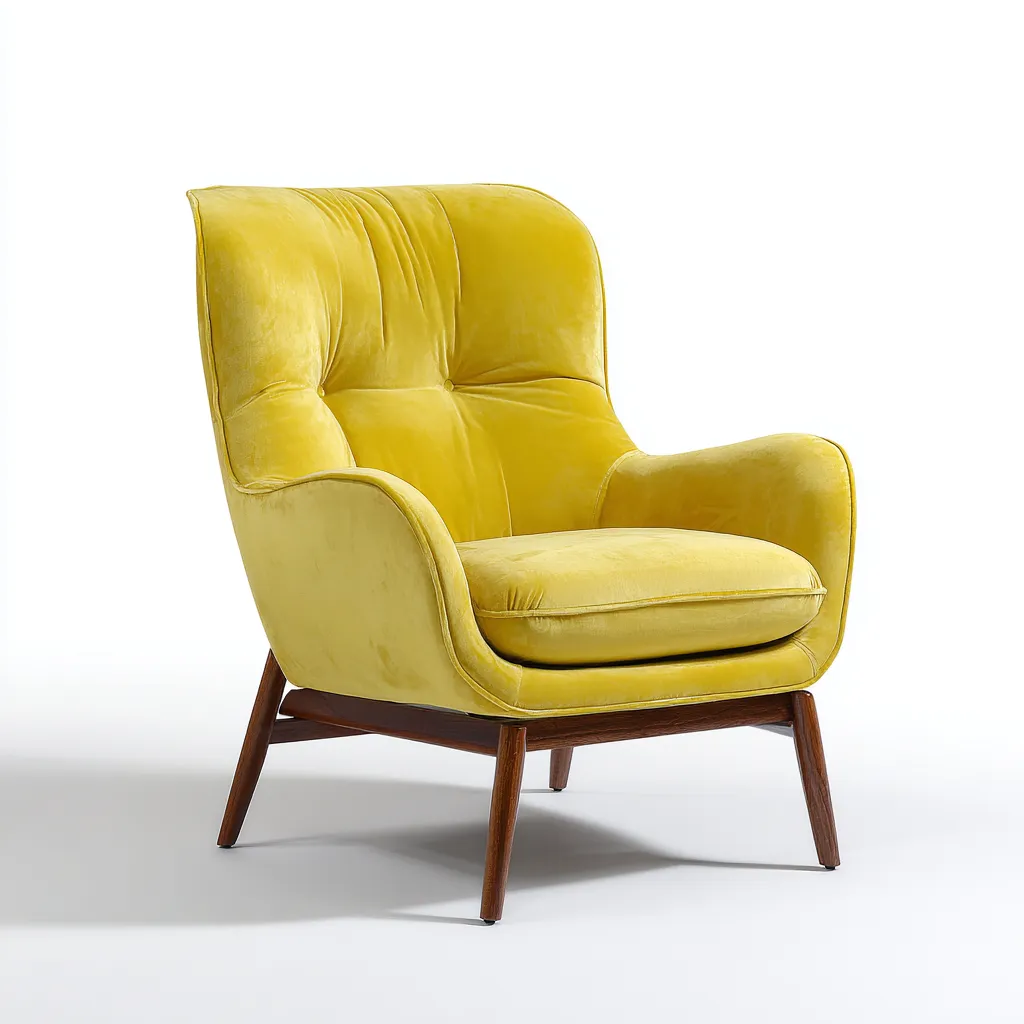 Fauteuil en velours 76x78x92 cm - jaune - style rétro-Bamboomyio