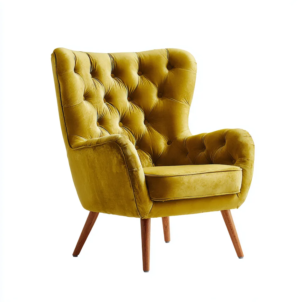 Fauteuil en velours capitonné 80x75x95 cm - Jaune moutarde - Style rétro élégant-Bamboomyio
