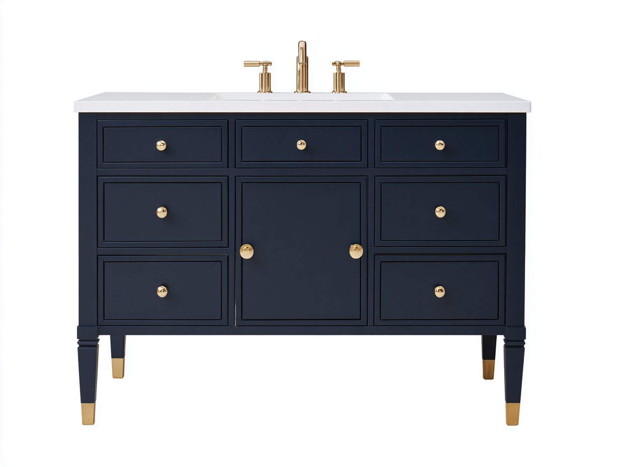 Meuble sous vasque - bois - bleu 100x50x85 cm - style classique avec tiroirs multiples-Lacorsonest