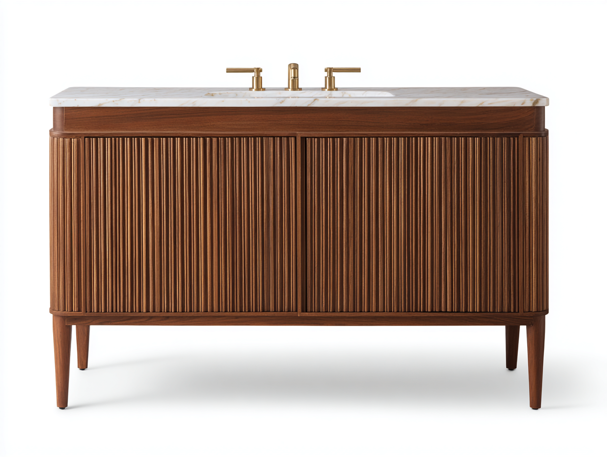 Meuble sous vasque - bois massif - marron 120x50x85 cm - style moderne avec portes coulissantes-Lacorsonest