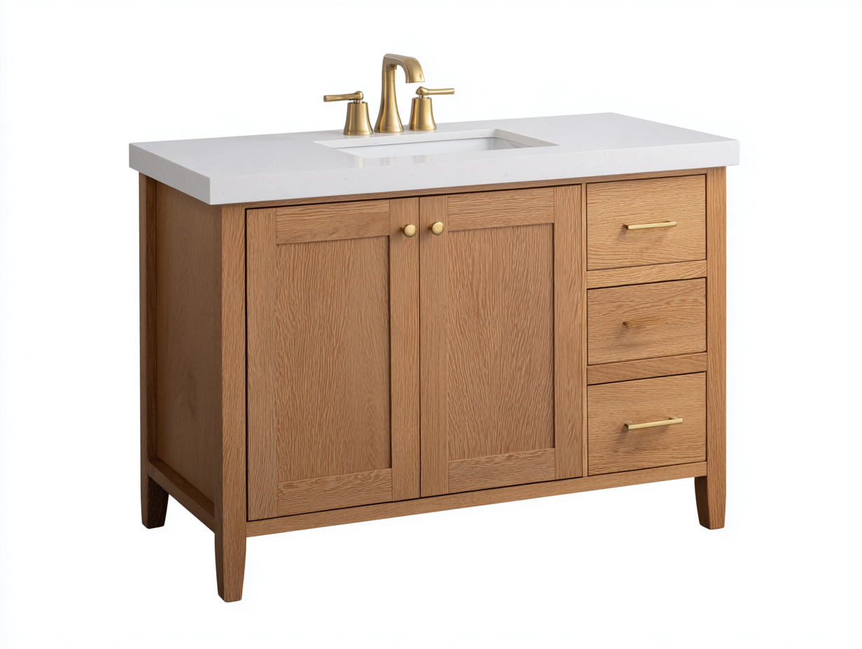 Meuble sous vasque - bois - chêne clair 90x50x85 cm - style naturel avec tiroirs et portes-Lacorsonest