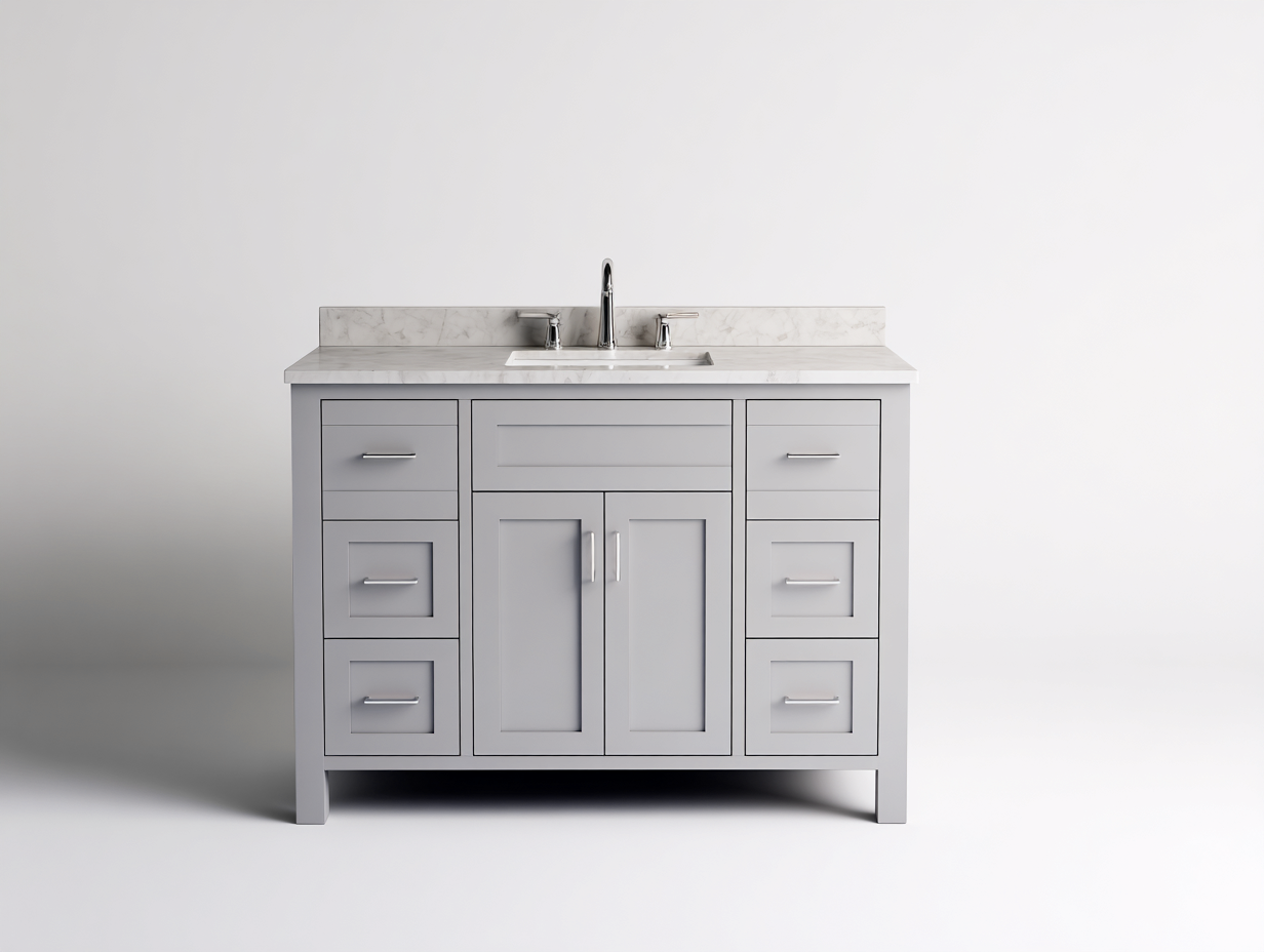 Meuble sous vasque - bois - gris 100x50x85 cm - style classique avec tiroirs et portes-Lacorsonest
