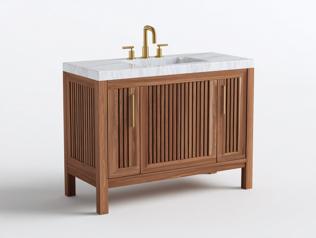 Meuble sous vasque - bois massif - noyer 90x50x85 cm - style moderne avec portes rainurées-Lacorsonest