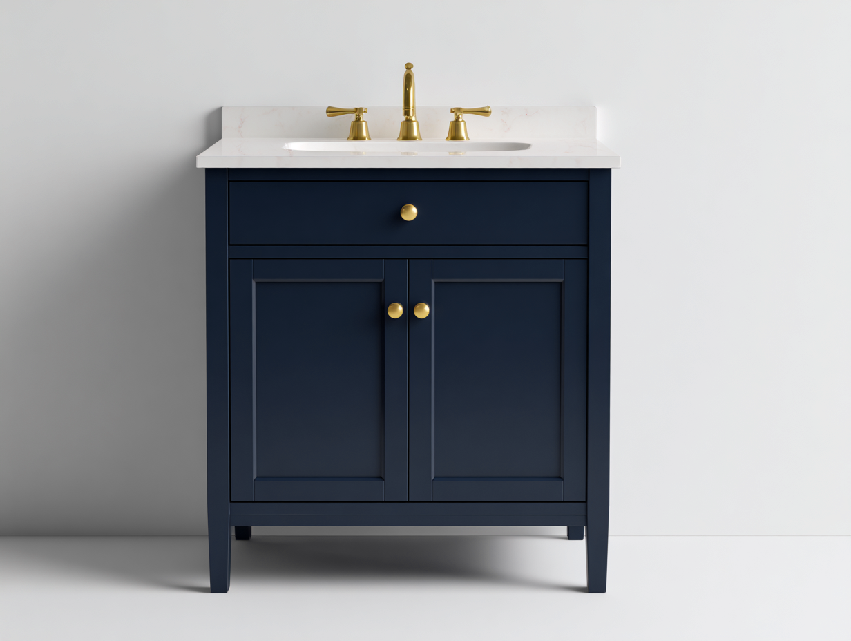 Meuble sous vasque - bois - bleu 60x45x85 cm - style classique compact avec tiroir et portes-Lacorsonest