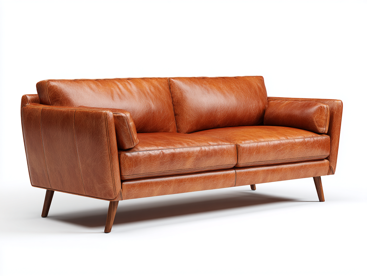 Canapé 2 places - cuir véritable - marron clair 155x85x80 cm - style moderne épuré-Lacorsonest