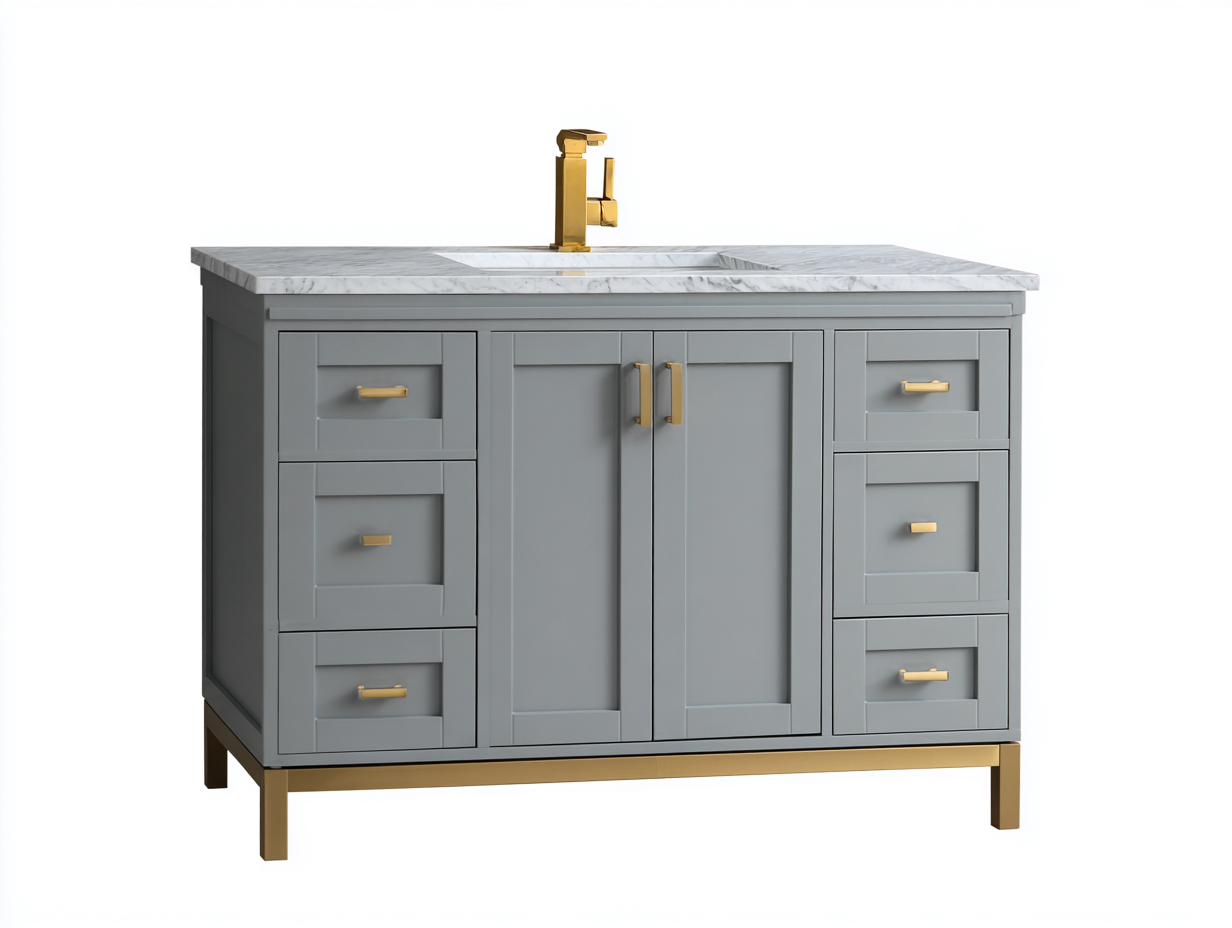 Meuble sous vasque - bois - gris clair 90x50x85 cm - style moderne avec tiroirs et portes-Lacorsonest