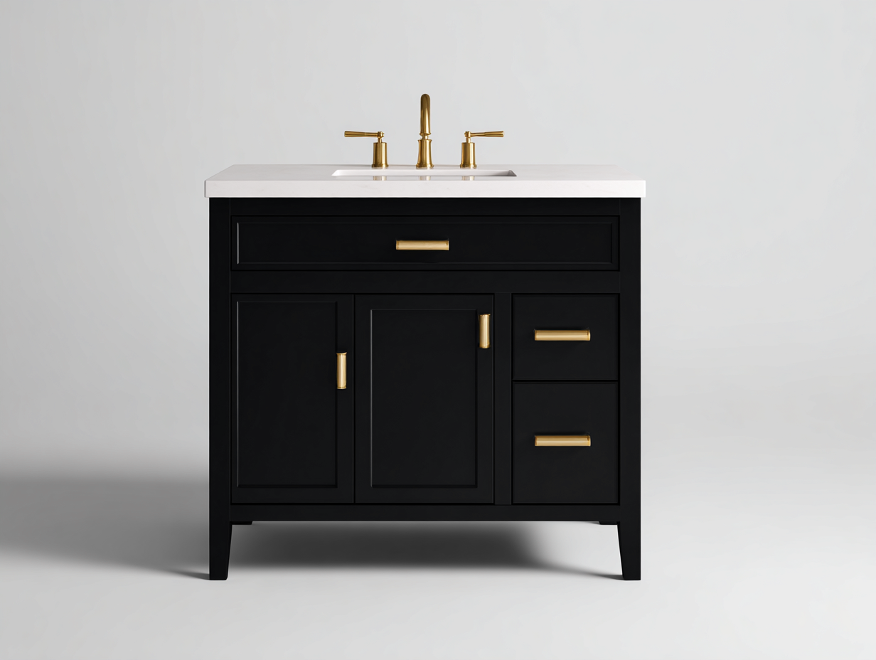 Meuble sous vasque - bois - noir 80x50x85 cm - style moderne avec tiroir et portes-Lacorsonest