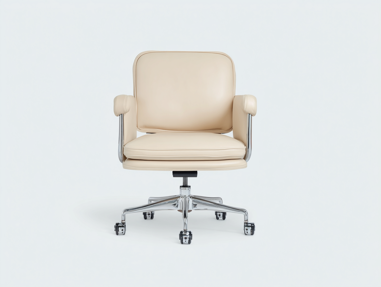 Chaise de bureau-Chaise 1 pièce-similicuir et métal-62x62x92 cm-beige-style moderne pivotante avec roulettes et accoudoirs-Lacorsonest