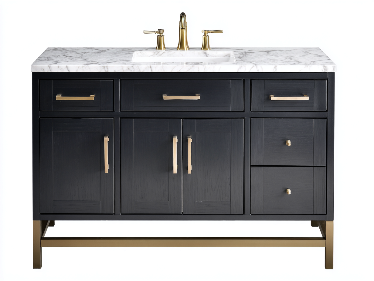 Meuble sous vasque - bois - gris foncé 120x50x85 cm - style moderne avec tiroirs et portes-Lacorsonest