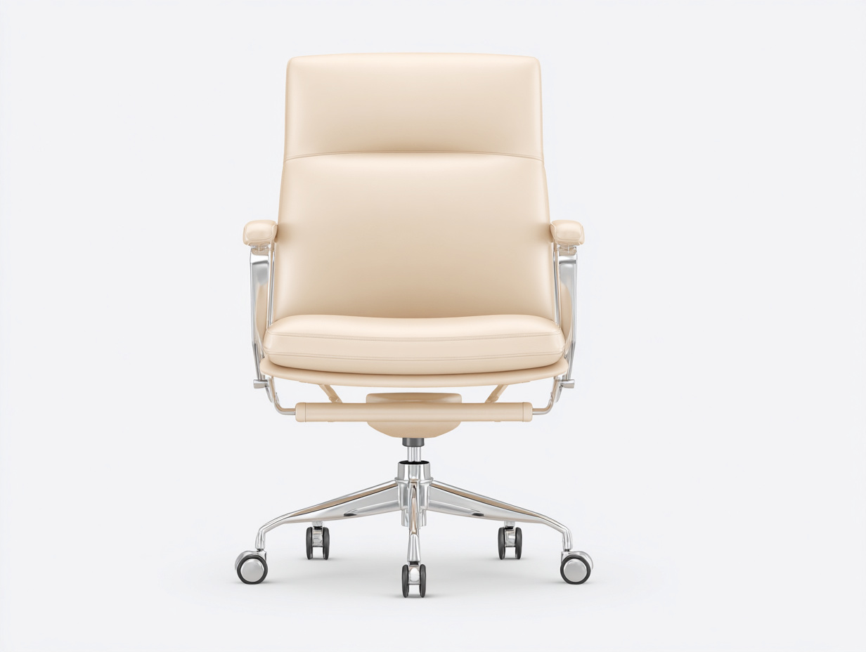Chaise de bureau-Chaise 1 pièce-cuir synthétique et métal-68x68x102 cm-beige-style moderne pivotante avec roulettes et accoudoirs-Lacorsonest
