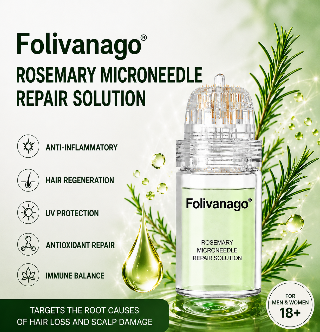 🔥LAST DAY 49% OFF🥇Folivanago® Rosemary Microneedle Repair Solution，Regrow Hair，Restore a Healthy Scalp