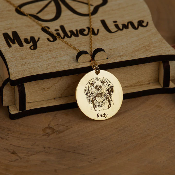 Pet Photo Necklace in Sterling Silver, Pet Memorial Gift, Dog Necklace, Engraving Pet Necklace, Pet Remembrance Jewelry, Gift for Pet Lover