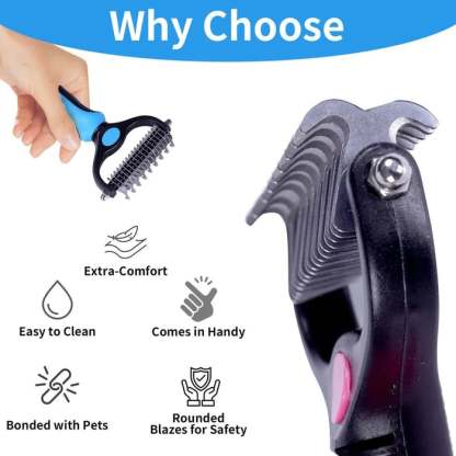 🐾Double-Sided Pet Grooming Brush – Hurtless Shedding & Dematting Undercoat Rake for Dogs and Cats