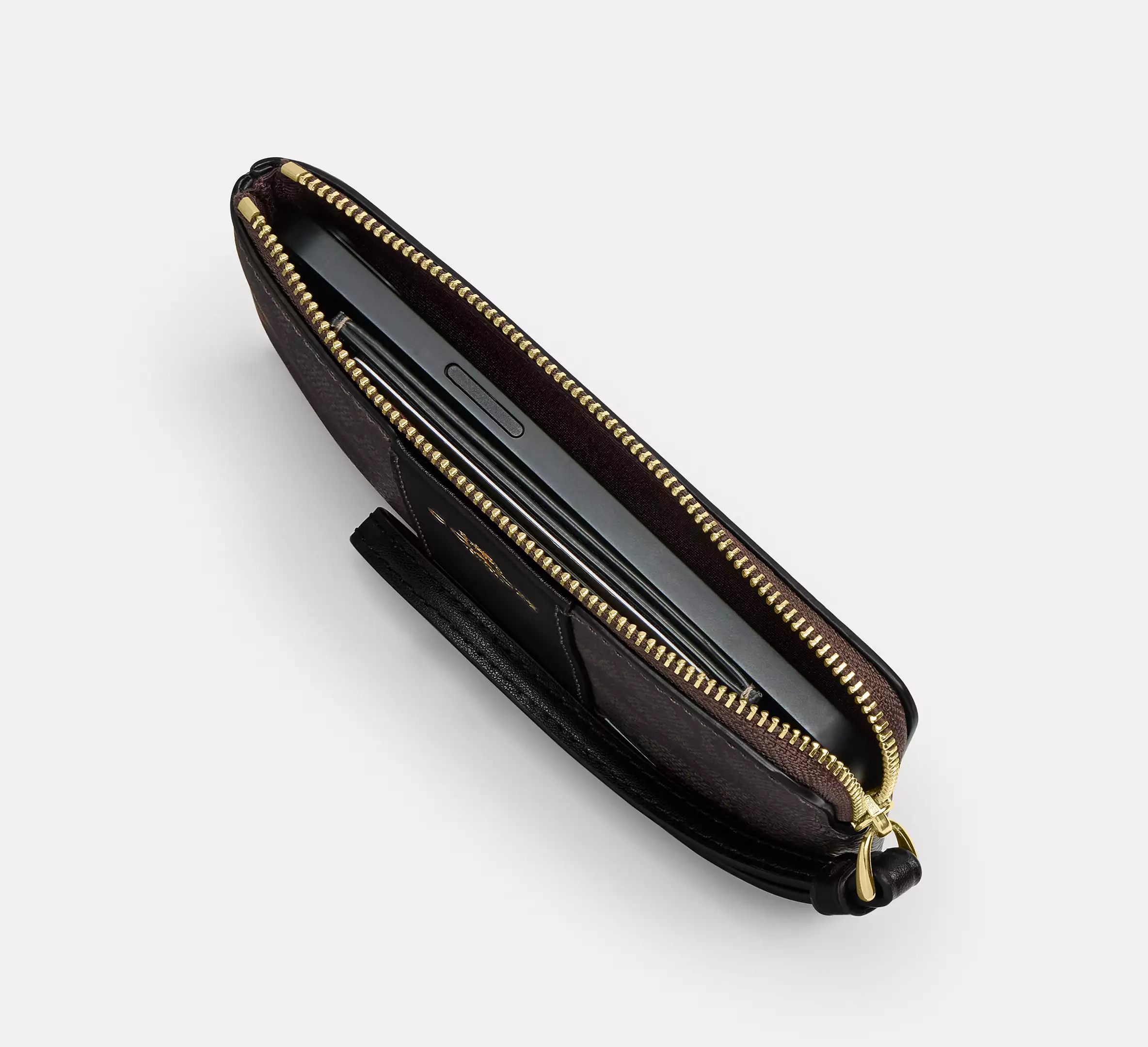 Corner Zip Wristlet In Signature Canvas With Orange Print
