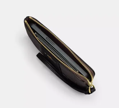 Corner Zip Wristlet In Signature Canvas With Orange Print