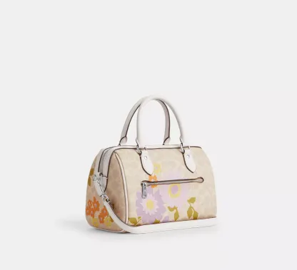 Rowan Satchel Bag In Signature Canvas With Floral Print