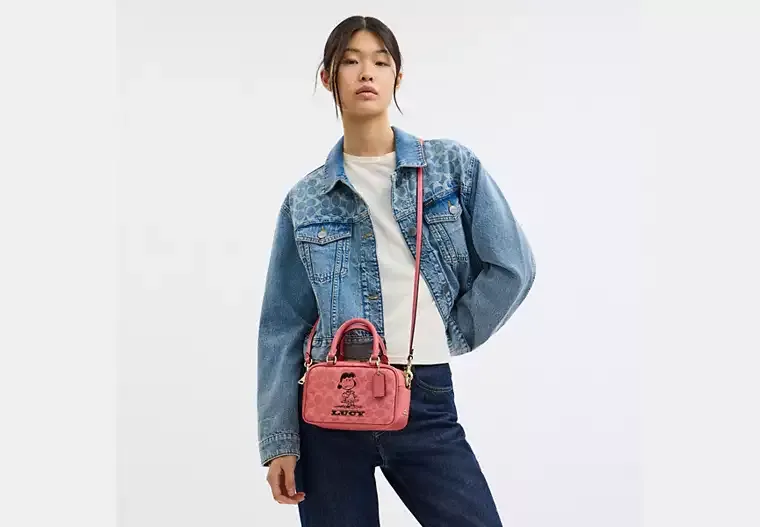 Coach X Peanuts Satchel Crossbody Bag In Signature Canvas With Lucy
