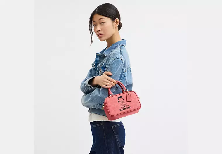 Coach X Peanuts Satchel Crossbody Bag In Signature Canvas With Lucy
