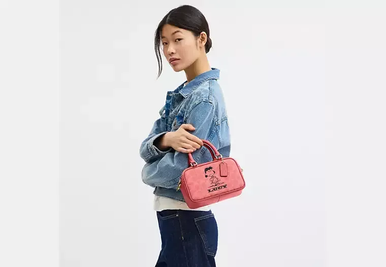 Coach X Peanuts Satchel Crossbody Bag In Signature Canvas With Lucy