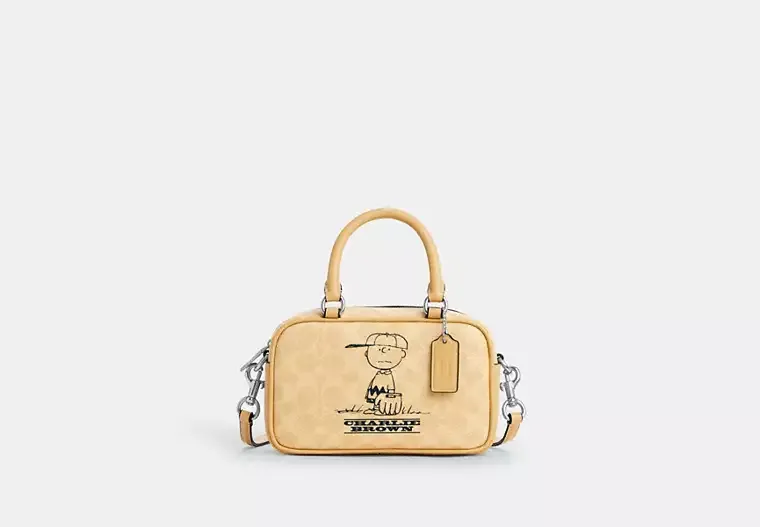 Coach X Peanuts Satchel Crossbody Bag In Signature Canvas With Charlie Brown