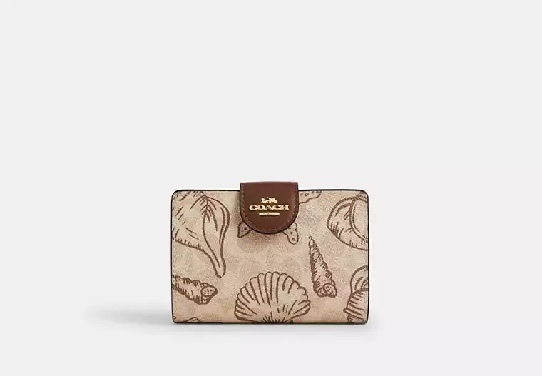 Medium Corner Zip Wallet In Signature Canvas With Shell Print
