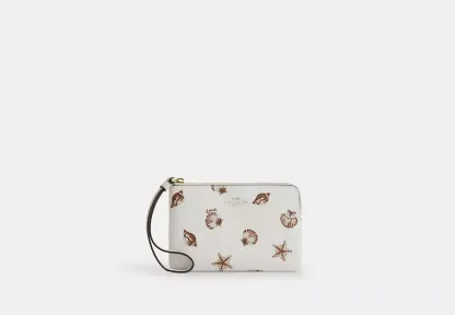 Corner Zip Wristlet With Shell Print