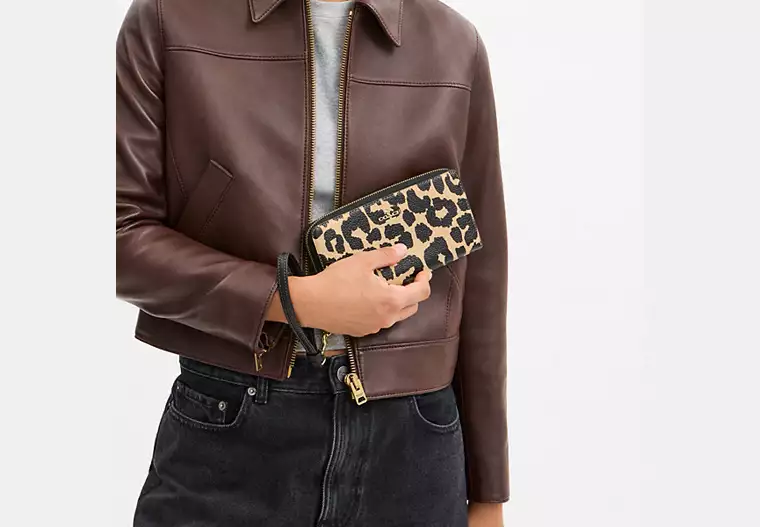 Long Zip Around Wallet With Leopard Print