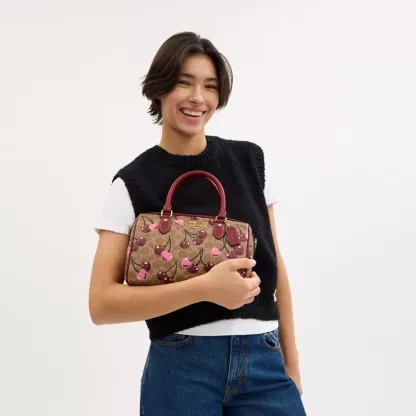 Rowan Satchel Bag In Signature Canvas With Cherry Print