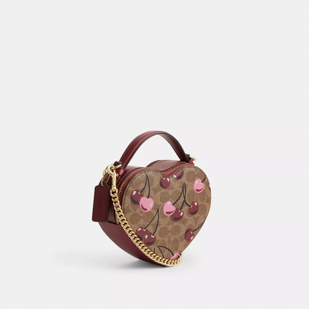 Heart Crossbody Bag In Signature Canvas With Cherry Print