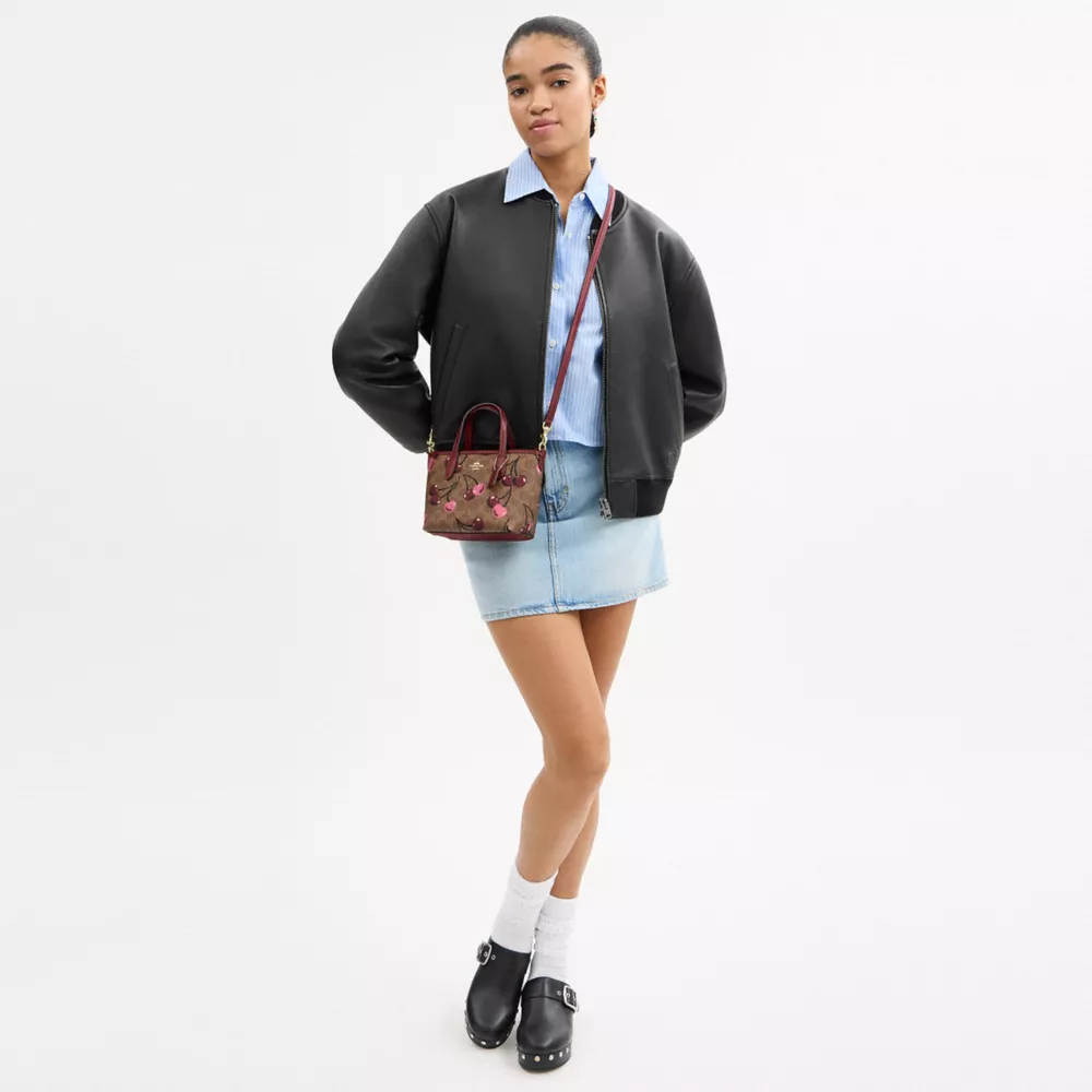 City Mini Tote Bag In Signature Canvas With Cherry Print