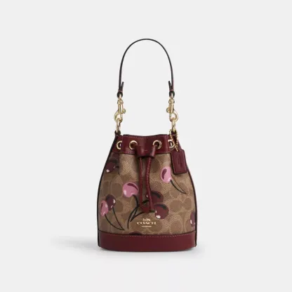 Mini Bucket Bag In Signature Canvas With Cherry Print