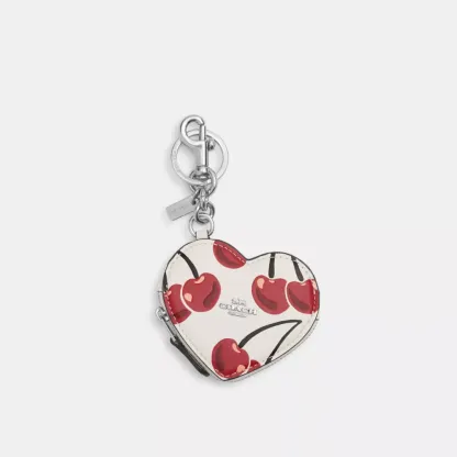 Heart Coin Pouch Bag Charm With Cherry Print