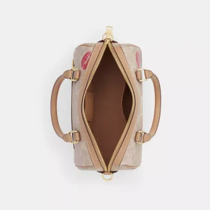 Rowan Satchel Bag In Signature Canvas With Lips Print