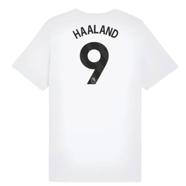 2025-2026 Man City FtblESS Tee (White) - Kids (Haaland 9)