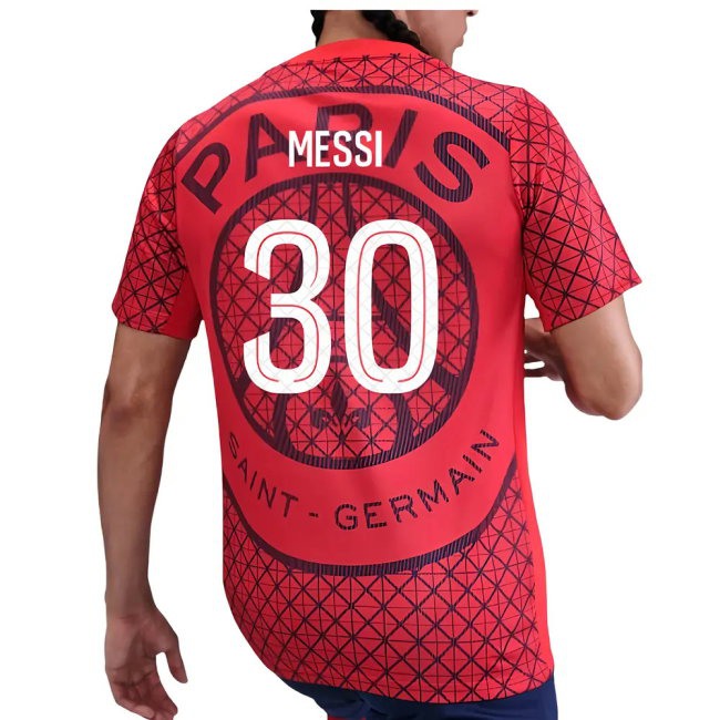 2025-2026 PSG Academy Pro Away Pre Match Shirt (Red) (Messi 30)