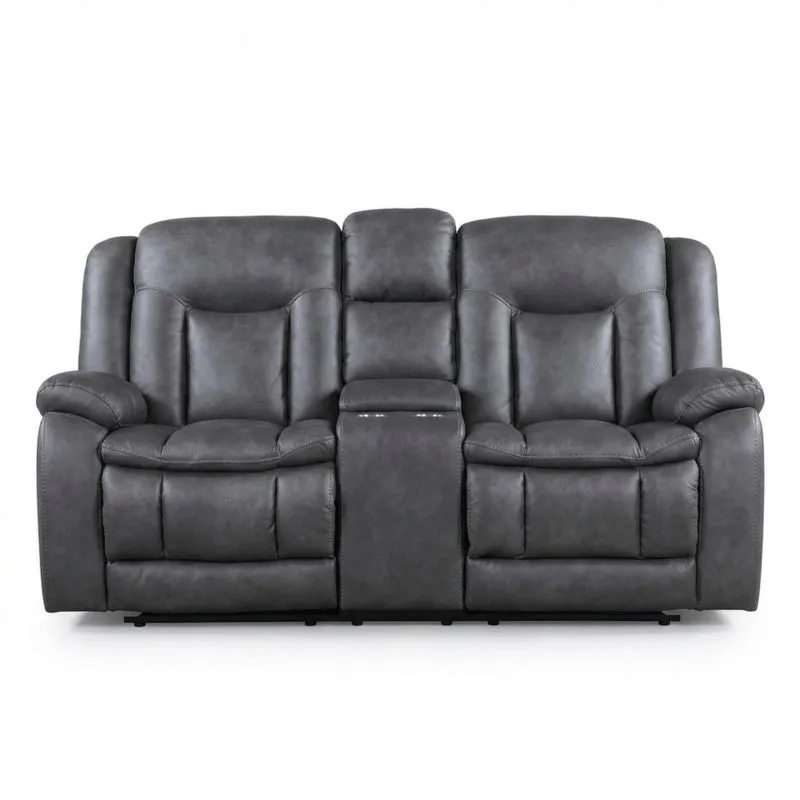 2-Sitzer Sofa Kunstleder Grau mit Getränkehalter