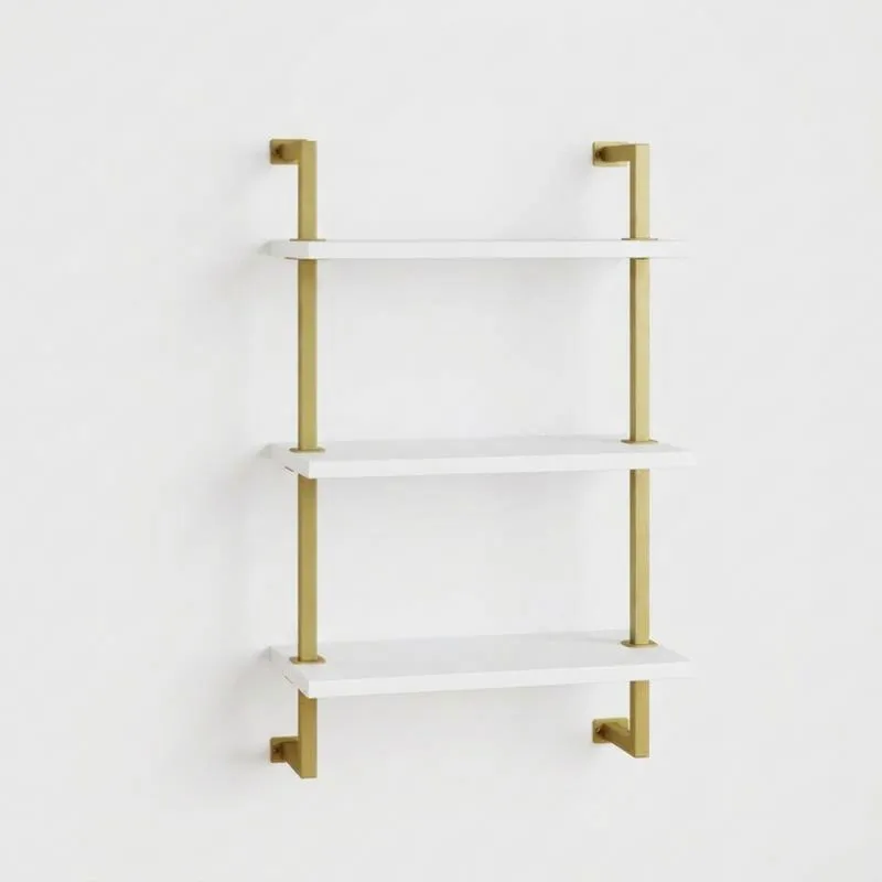 Wandregal aus pulverbeschichtetem Stahl und MDF, Weiß/Gold, 3-lagig