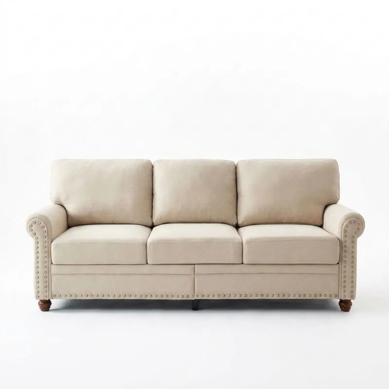 3-Sitzer Sofa Leinen Beige 200 cm