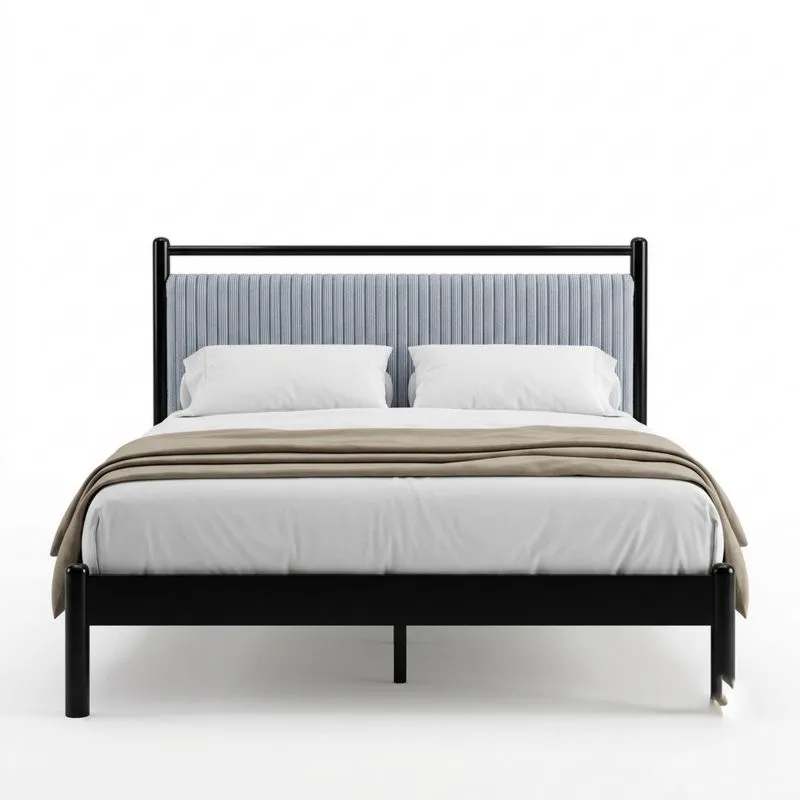 Bettgestell aus schwarzem Polyester mit Rückenlehne und Stahlrahmen 200x160cm