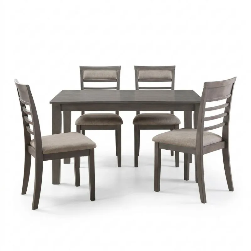 5-teiliges Esszimmer-Set aus grauem Buchenholz mit Tisch und Stühlen