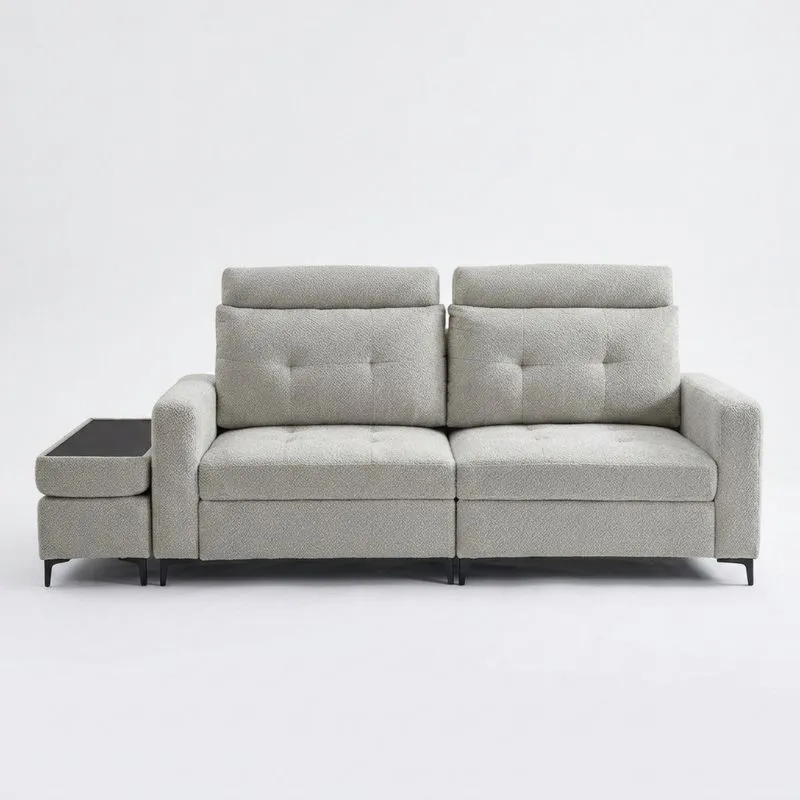 Zweisitzer-Sofa aus grauer Eiche mit Polyesterbezug und Regalen