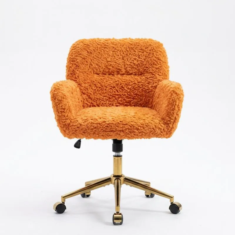 Bürostuhl aus orangefarbenem Polyester und verchromtem Stahl